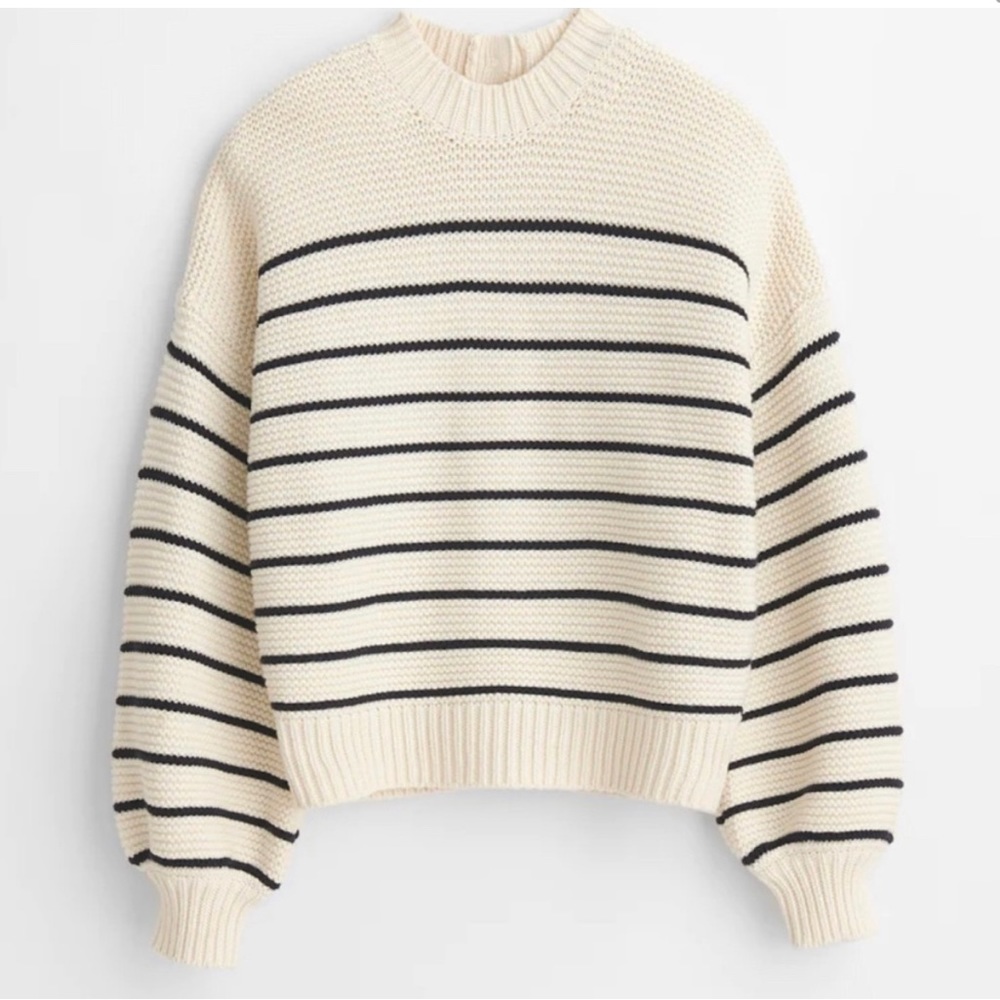 Button-Back Crewneck - Navy Striped